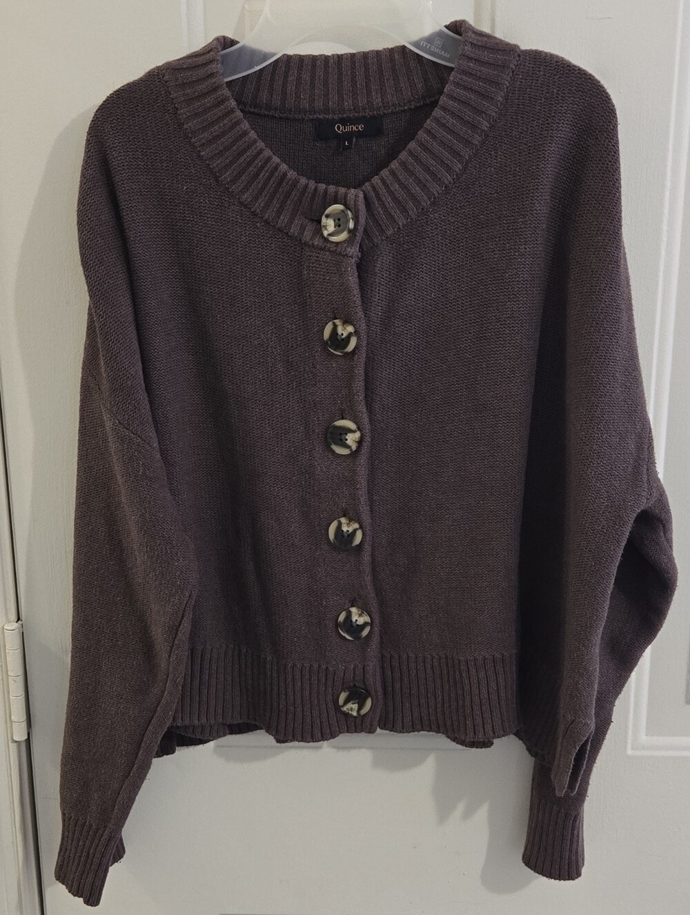 Quince 100% Organic Cotton Cropped Cardigan Sweater Relaxed Boxy L Brown Fall